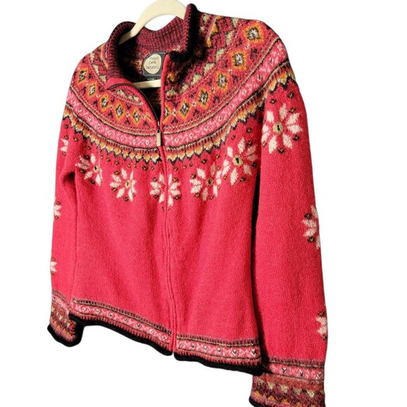 Planet Earth Sweaters Pink Nordic Fair Isle Llama Cardigan Sweater Jacket Small - Picture 2 of 10